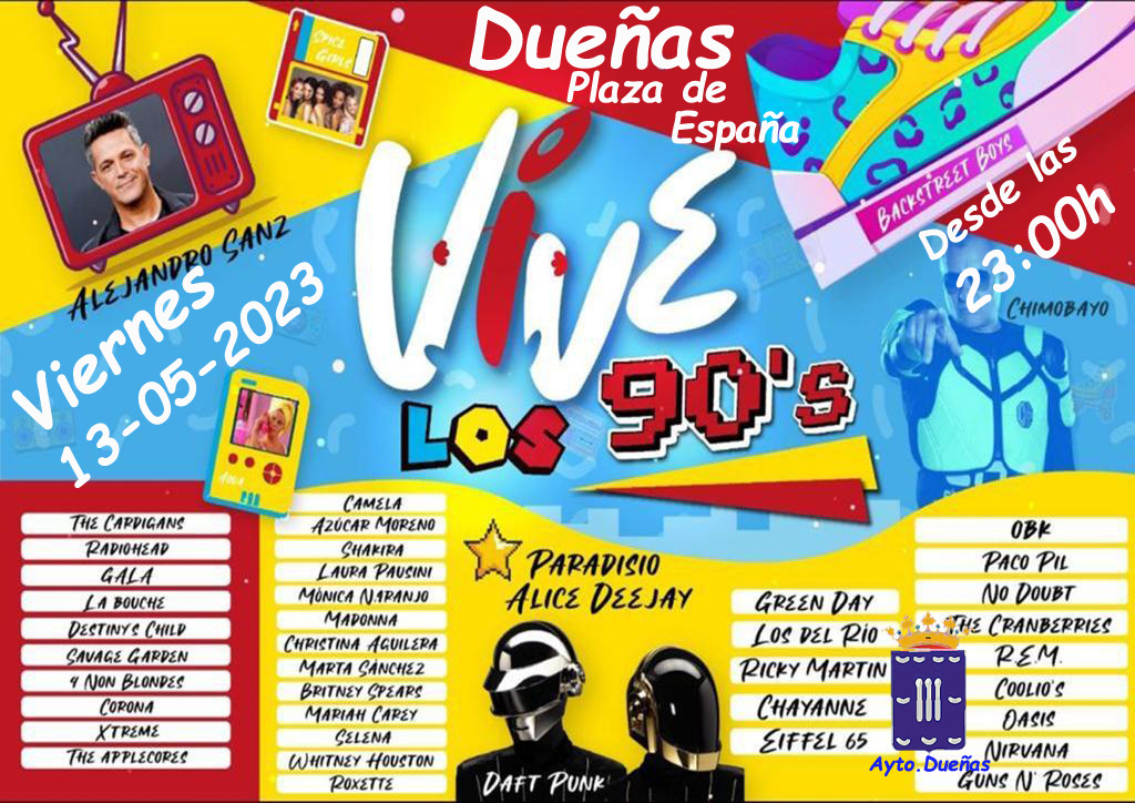 Viernes 13 de mayo: «Vive los 90′» en la Plaza de España a las 23:00 hs.